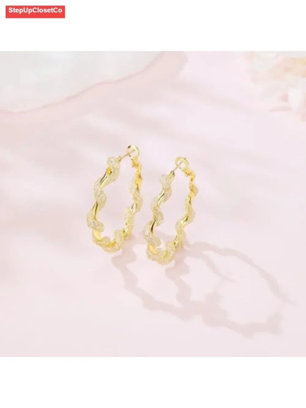 14K Gold Braided Texture Hoop Earrings 32/40mm Twist Design Lever Back Women's